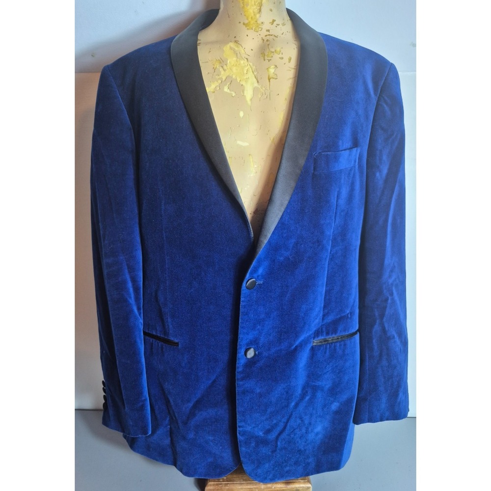 Linea Uomo Blazer Mens 46L Velvet Blue Sport Coat Jacket Paisley Lining